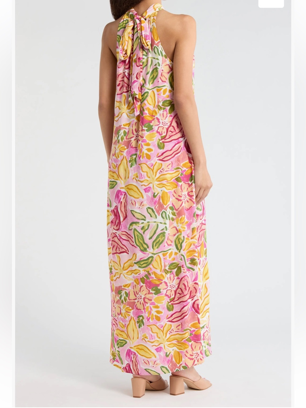 Vince Camuto Floral Challis Maxi Wedding Guest Flowy Dress Halter Tie XS - Picture 3 of 11